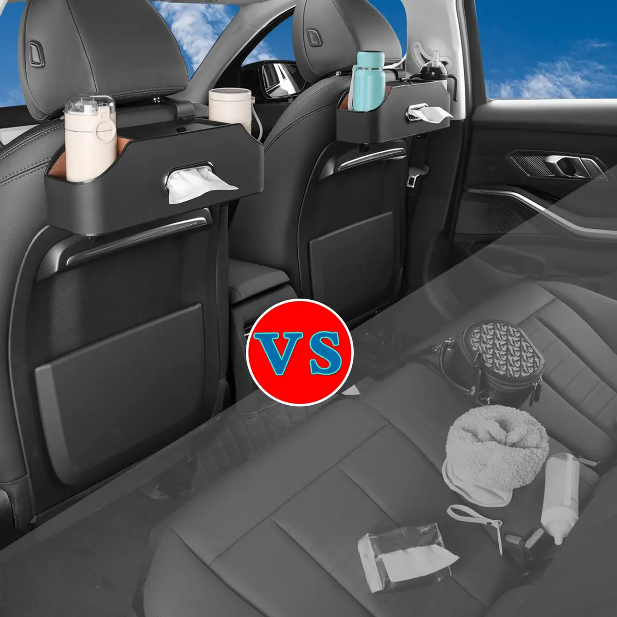 HOLDCY Car Back Seat Organizer with 2 Cup Holders, Tissue Storage, Black | Multi-Pocket Design for Cars & Trucks - view 3