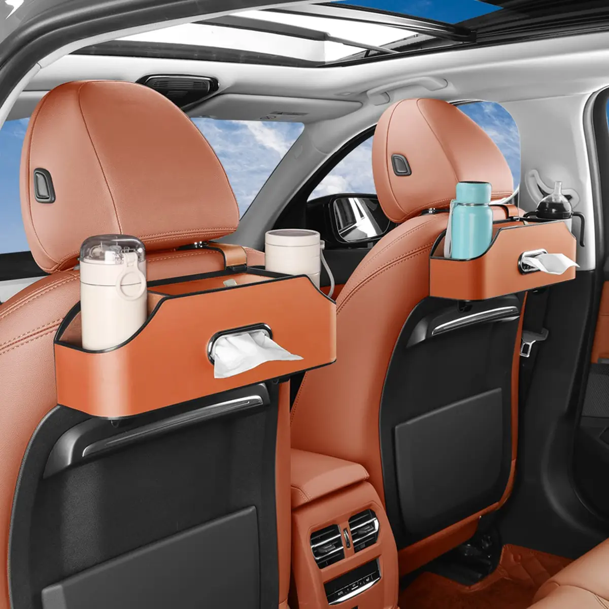 HOLDCY Car Back Seat Organizer with 2 Cup Holders, Tissue Storage, Orange | Waterproof, Durable & Easy to Install - view 6