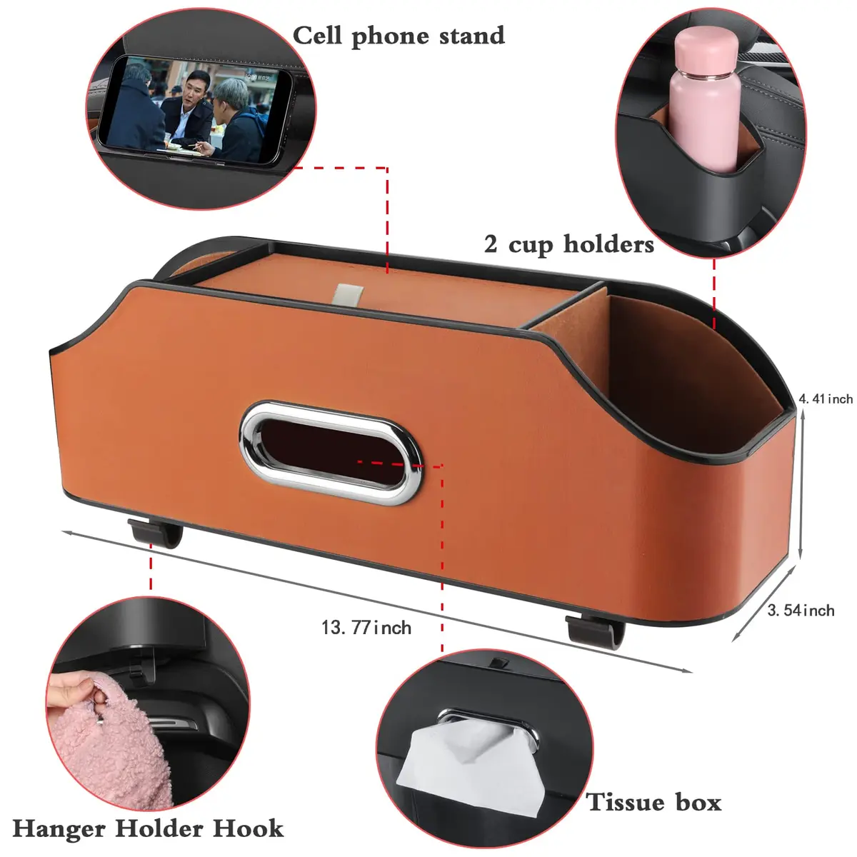 HOLDCY Car Back Seat Organizer with 2 Cup Holders, Tissue Storage, Orange | Waterproof, Durable & Easy to Install - view 3