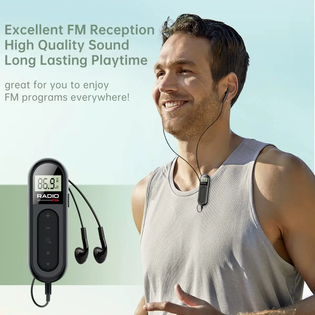 UMUTOO MI03 Pocket FM Radio with Clip Rechargeable Black | Portable Personal FM Receiver for Outdoor Use - view 2