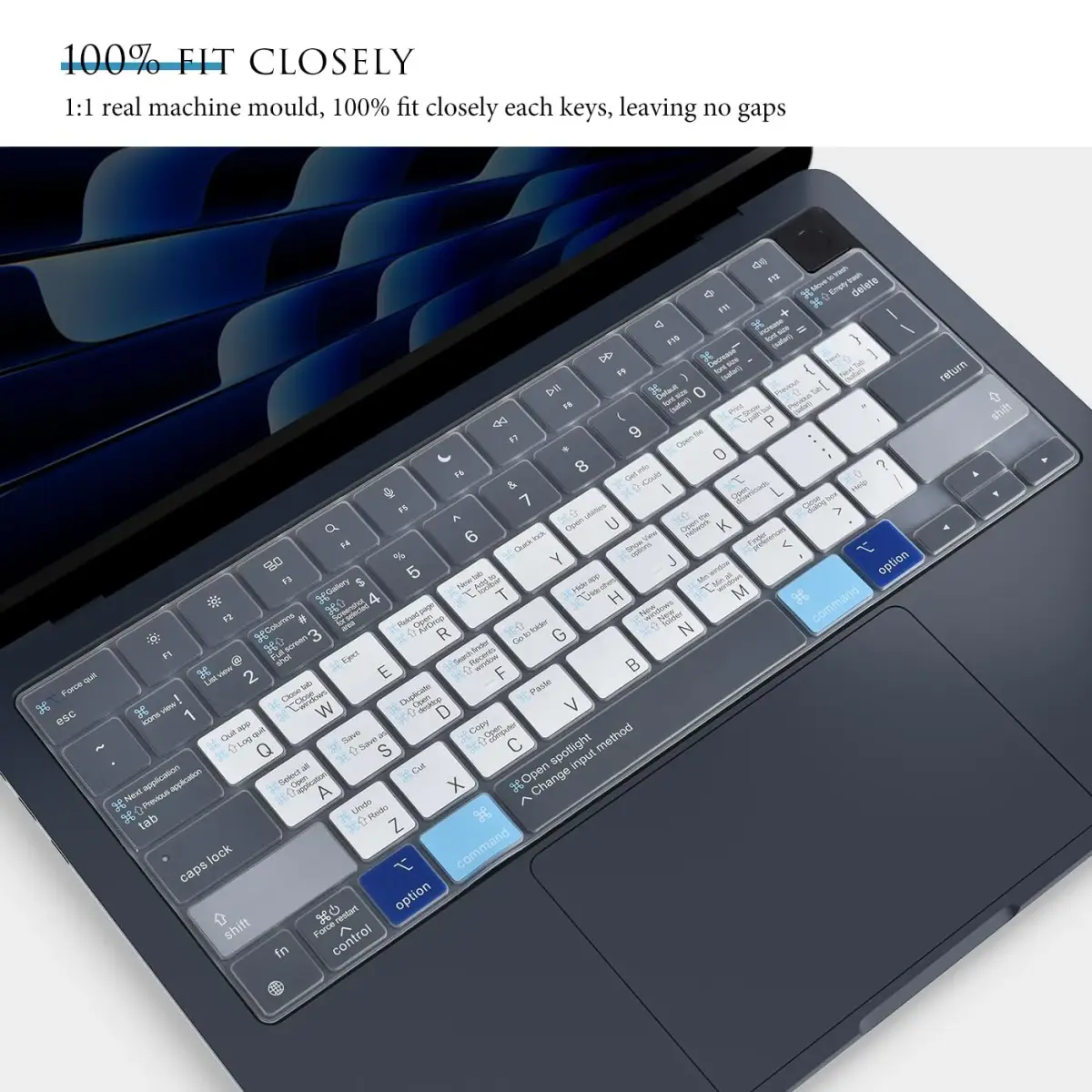 CASEDAO Blue Keyboard Cover for MacBook Air 13.6" M2 M3 M4 M5 (A2681 A3113 A3240 A3449) | US Layout Shortcut Protector - view 3