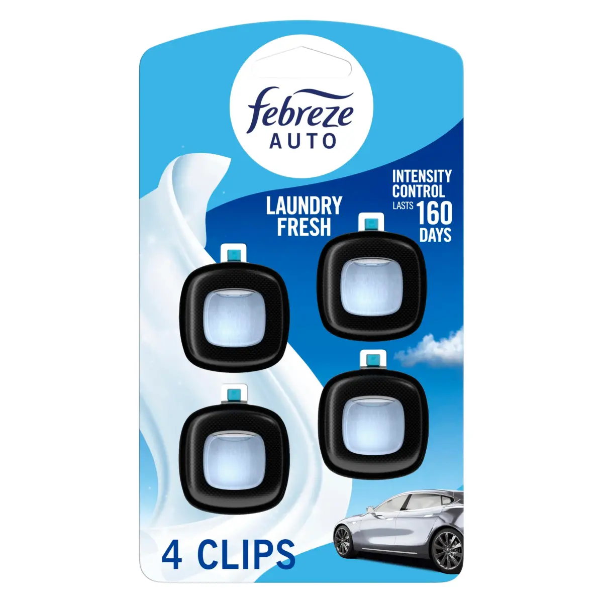 Febreze Car Vent Clip Air Freshener, Laundry Fresh Scent, 0.07 Oz (Pack of 4) | Eliminates Odors - main product image