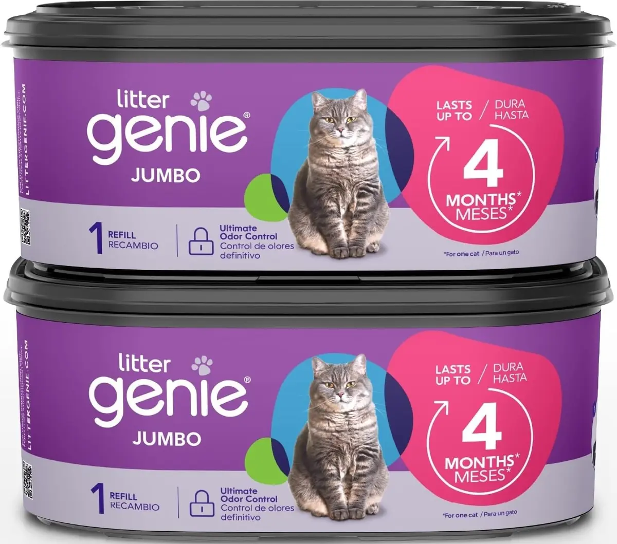 Litter Genie Jumbo Refill Bags 2-Pack (56 ft Continuous Film) | Odor-Locking Waste Bags for Cat Litter - main product image