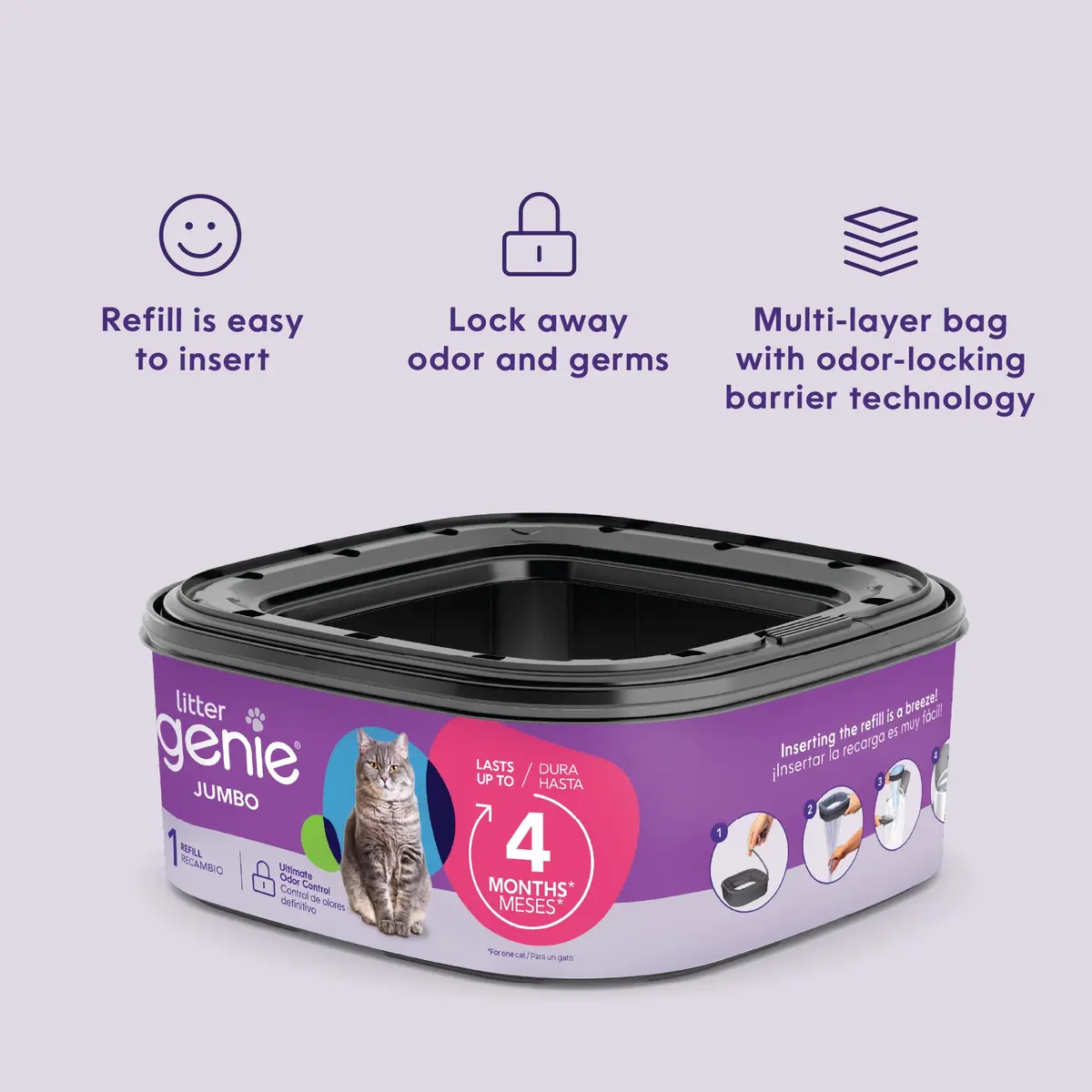 Litter Genie Jumbo Refill Bags 2-Pack (56 ft Continuous Film) | Odor-Locking Waste Bags for Cat Litter - view 6
