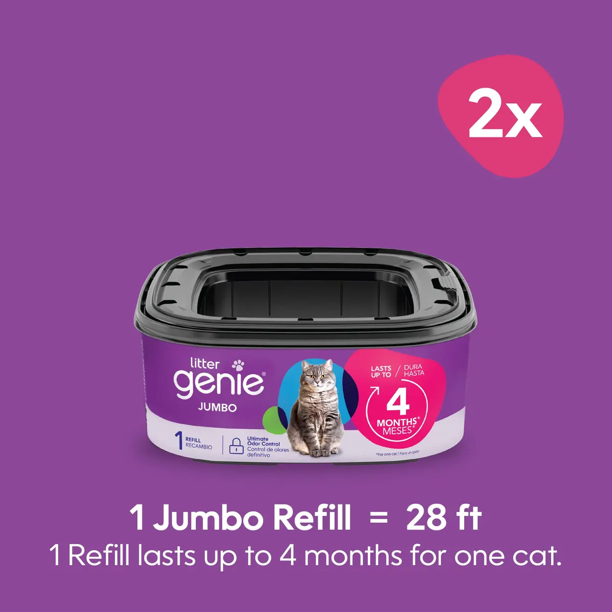 Litter Genie Jumbo Refill Bags 2-Pack (56 ft Continuous Film) | Odor-Locking Waste Bags for Cat Litter - view 2