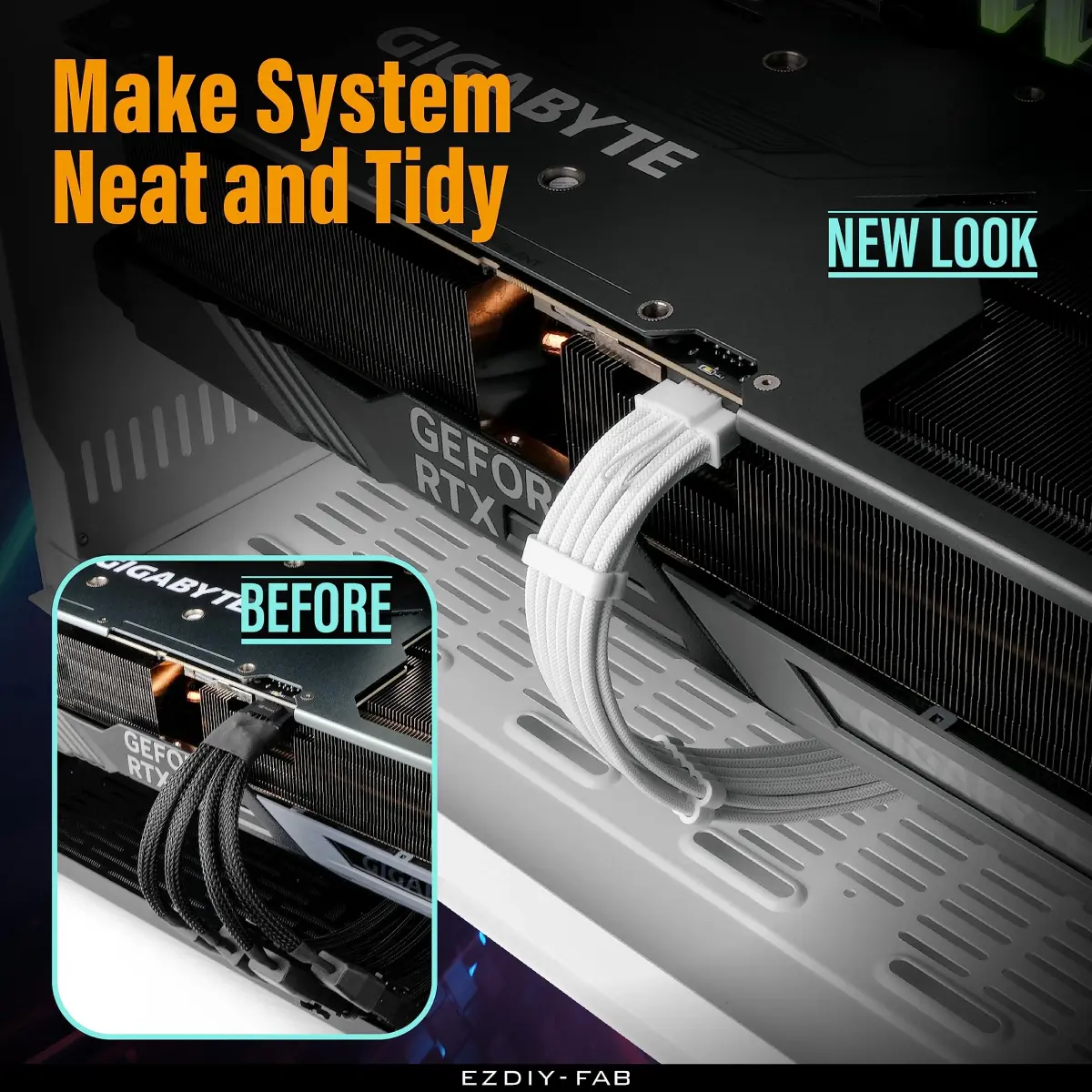 EZDIY-FAB 12VHPWR GPU Power Extension Cable 30cm (11.8in) | PCIe 5.0 16pin to 3x 8pin White - view 2