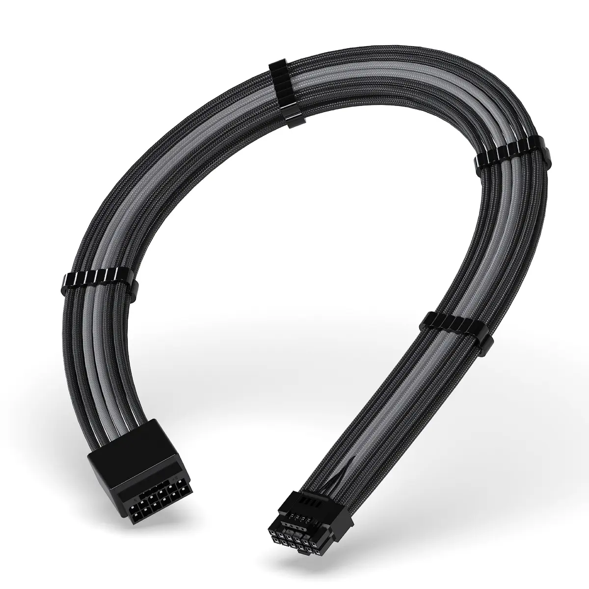 EZDIY-FAB 16pin (12+4) 12VHPWR PCIe 5.0 GPU Power Sleeved Cable Extension, Male to Female, Compatible with RTX 4080, 4090, 4070, 16AWG with Cable Combs-Black Grey - main product image