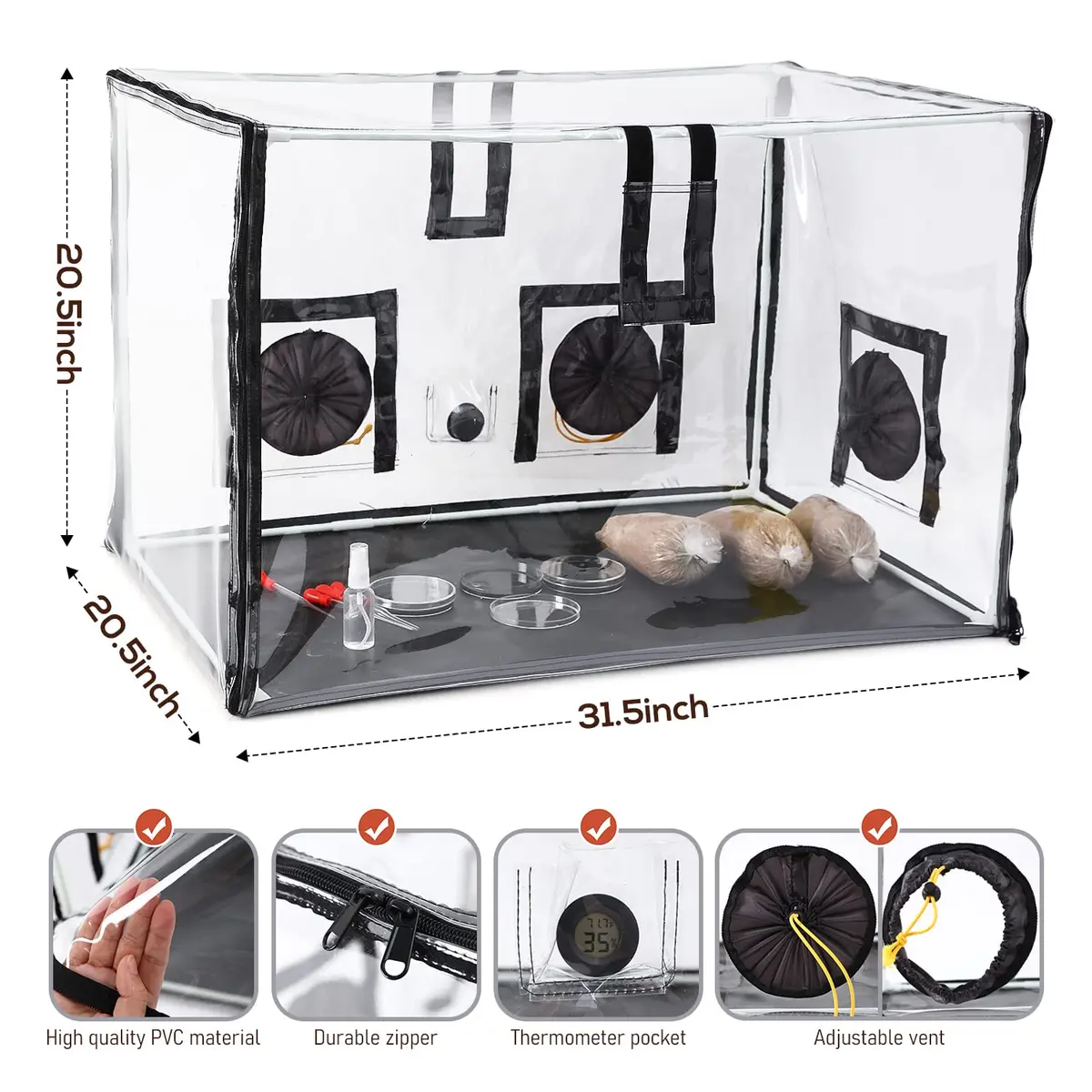 Lovely Ran Large Still Air Box Mushroom Mycology Fume Hood 31.5x20.5x20.5 inch | Mushroom Cultivation Enclosure - view 2