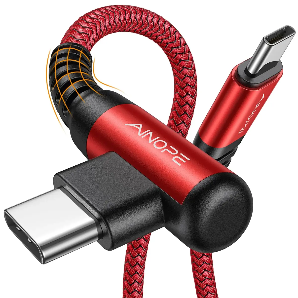 AINOPE Red 60W 3.3ft+3.3ft Right Angle USB C to USB C Cable 2-Pack - main product image