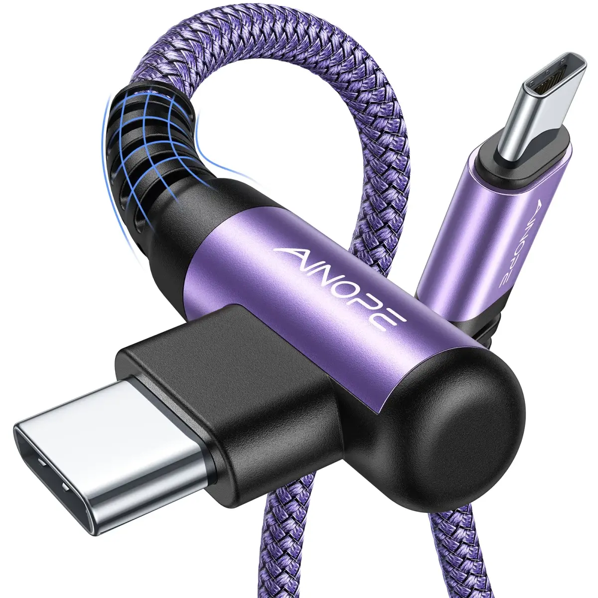 AINOPE Purple 60W Right Angle USB C to USB C Cable 2-Pack 3.3ft - main product image