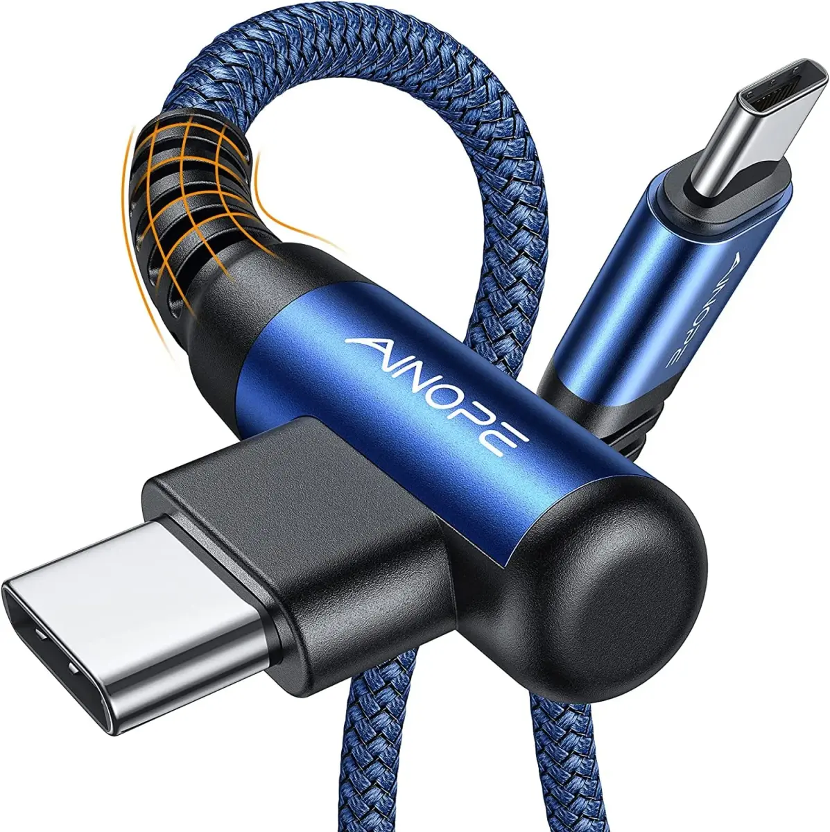 AINOPE Blue 2-Pack 10ft Right Angle USB C to USB C Cable, 60W Fast Charging - main product image