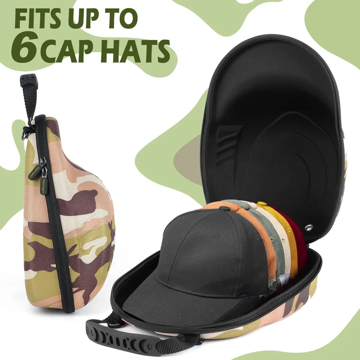 Glamgen Hat Travel Hard Case for 6 Baseball Caps | Lightweight & Durable Organizer with Shoulder Strap - view 4