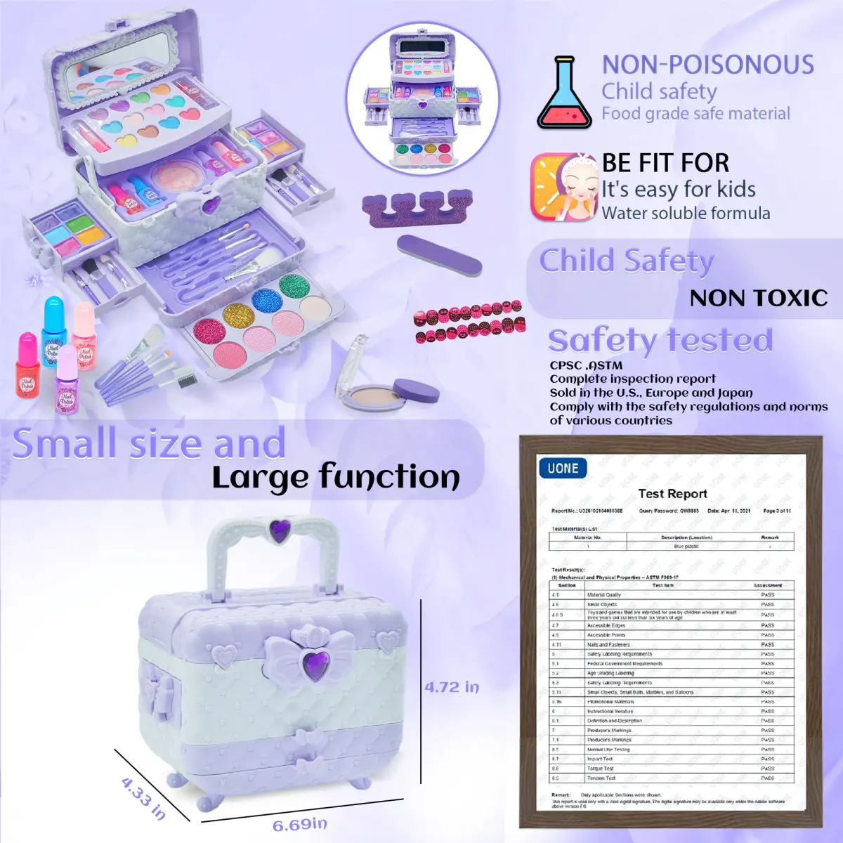 Mrabbitoo Kids Makeup Set Purple 739g (1.63lb) | Washable Pretend Play Toy for Girls Ages 3-12 - view 6