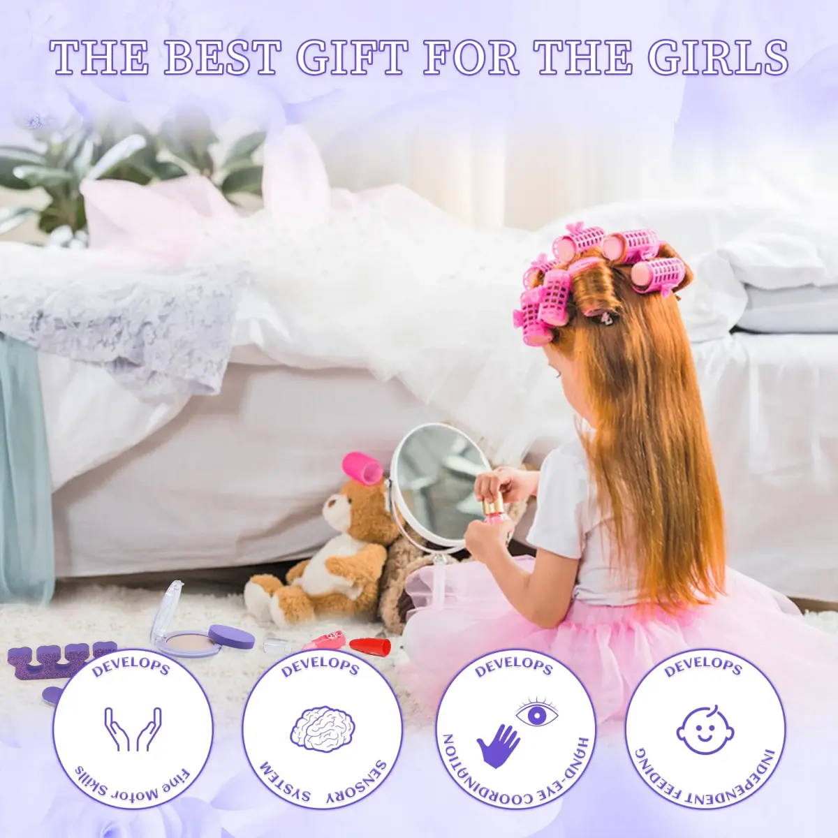 Mrabbitoo Kids Makeup Set Purple 739g (1.63lb) | Washable Pretend Play Toy for Girls Ages 3-12 - view 2
