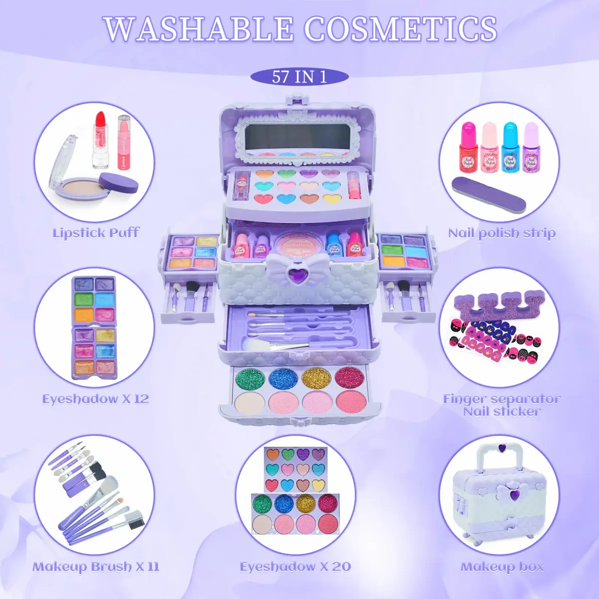 Mrabbitoo Kids Makeup Set Purple 739g (1.63lb) | Washable Pretend Play Toy for Girls Ages 3-12 - view 3
