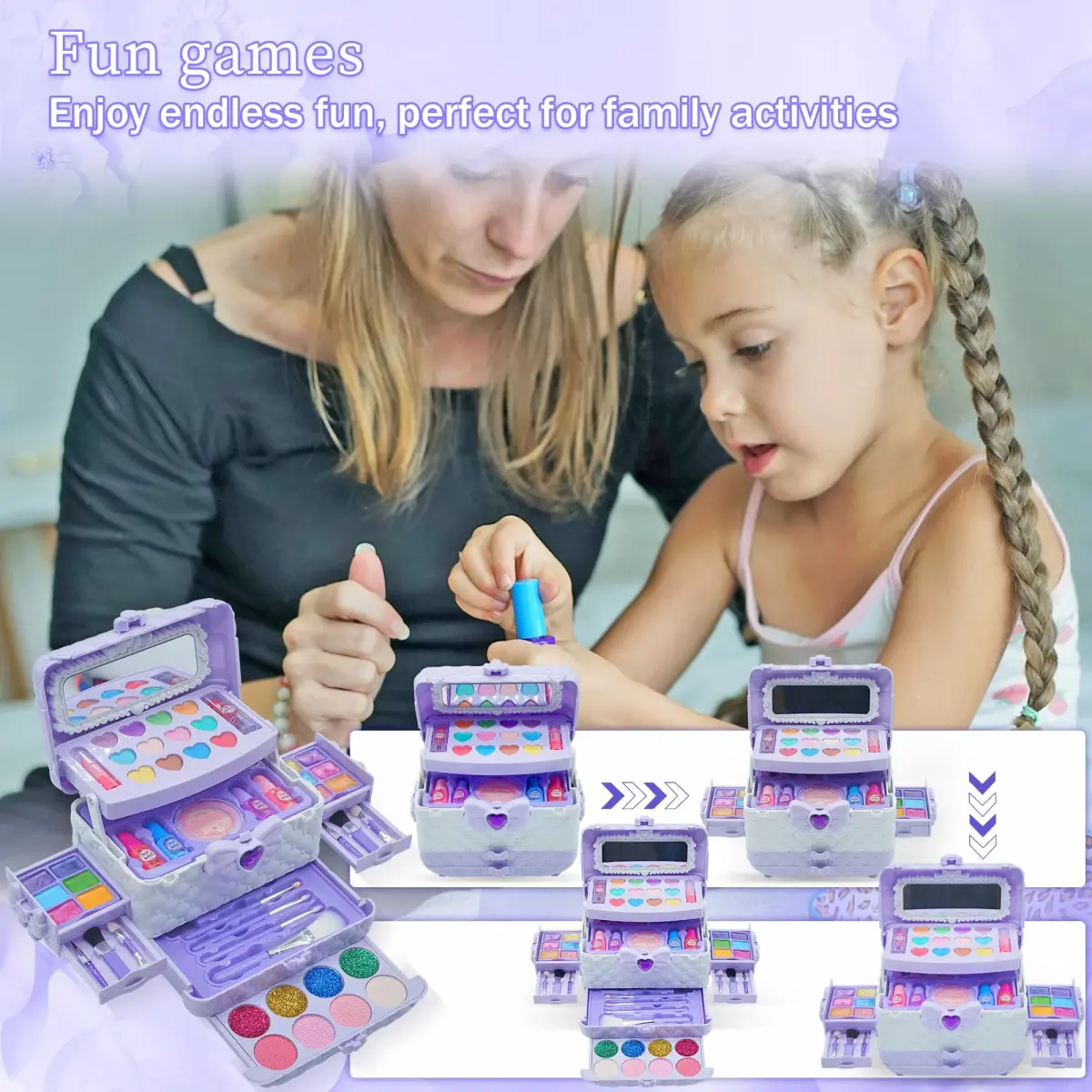 Mrabbitoo Kids Makeup Set Purple 739g (1.63lb) | Washable Pretend Play Toy for Girls Ages 3-12 - view 4