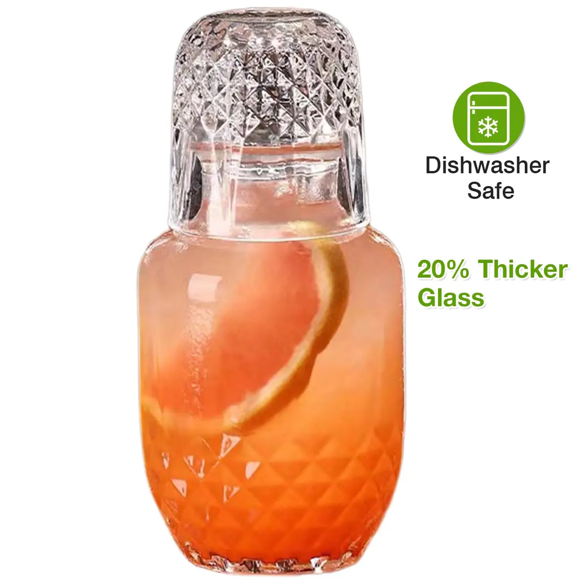 Mfacoy Bedside Water Carafe and Glass Set | Thick Glass, 17 OZ Jug & 5 OZ Cup, Dishwasher Safe, Vintage Design - view 6