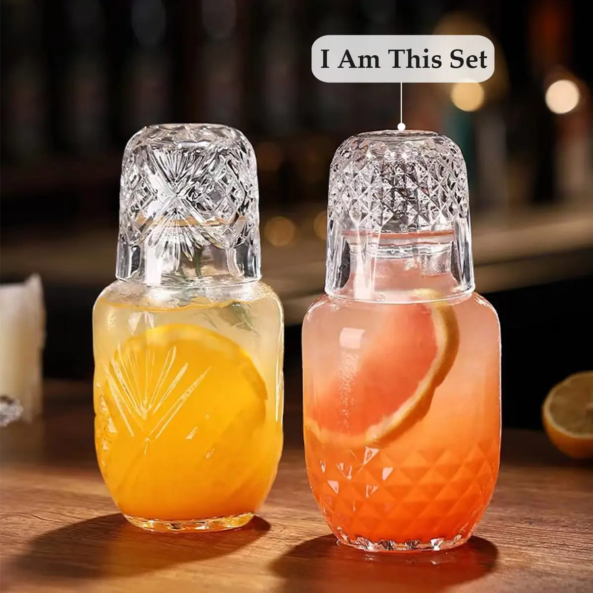 Mfacoy Bedside Water Carafe and Glass Set | Thick Glass, 17 OZ Jug & 5 OZ Cup, Dishwasher Safe, Vintage Design - view 2