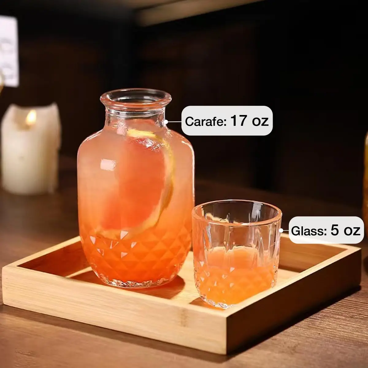 Mfacoy Bedside Water Carafe and Glass Set | Thick Glass, 17 OZ Jug & 5 OZ Cup, Dishwasher Safe, Vintage Design - view 4