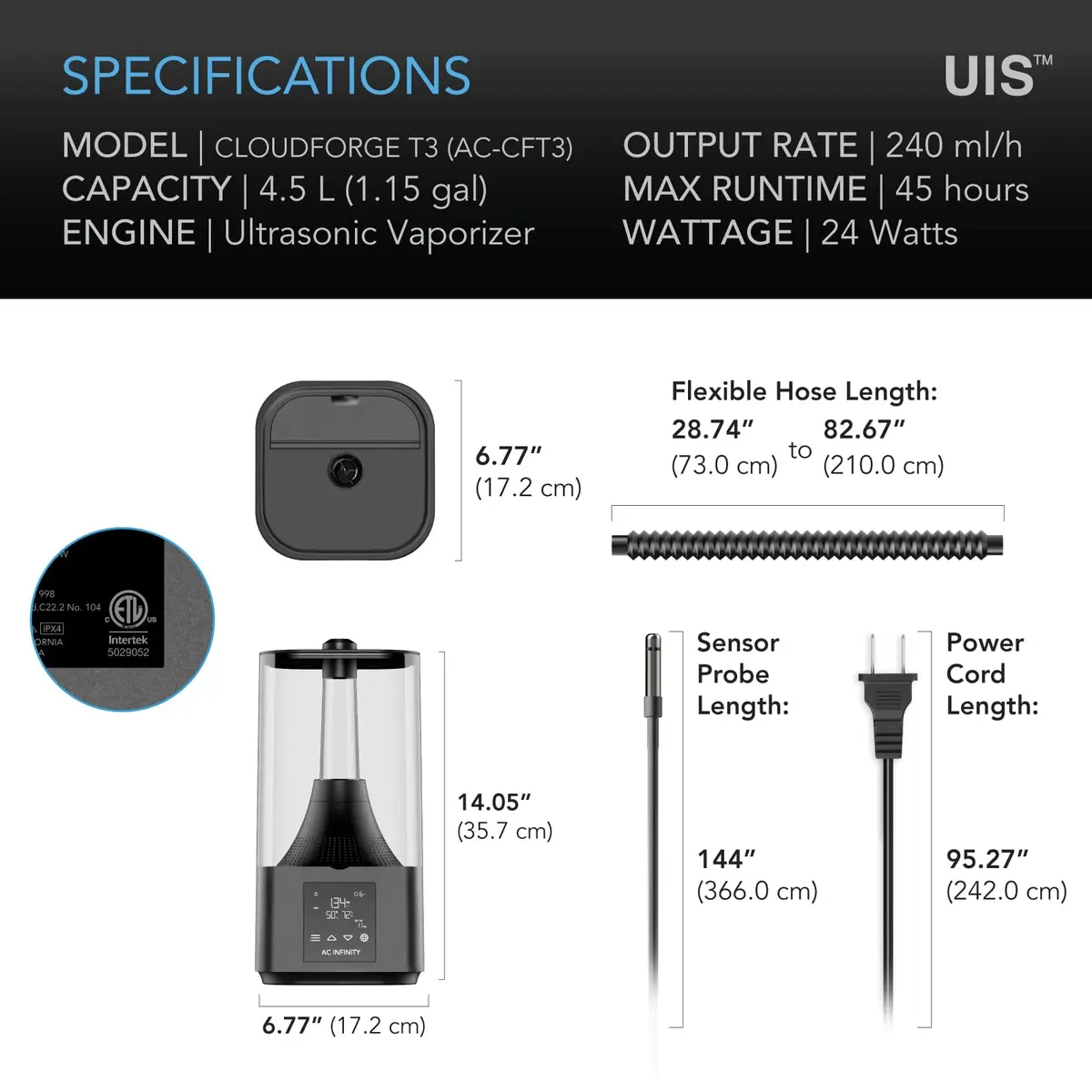 AC Infinity CLOUDFORGE T3 Plant Humidifier 4.5L | Smart VPD & Humidity Control for Growers - view 6