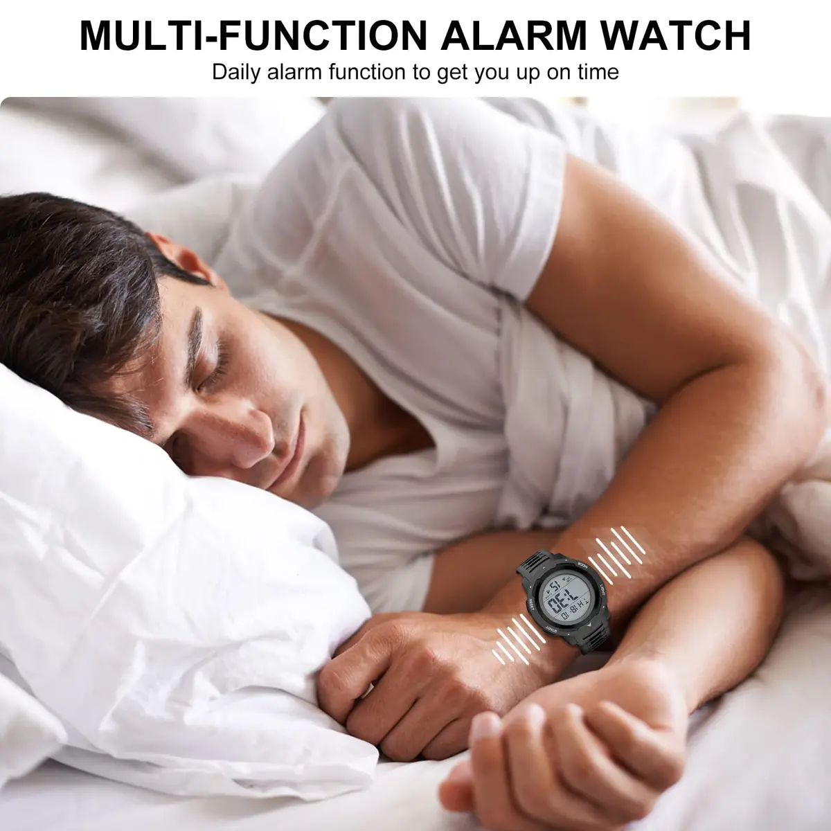 GOLDEN HOUR Waterproof Digital Sport Watch 50mm | Easy Read Military Style with Black Rubber Strap - view 6