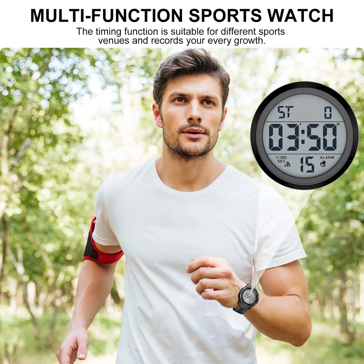 GOLDEN HOUR Waterproof Digital Sport Watch 50mm | Easy Read Military Style with Black Rubber Strap - view 8