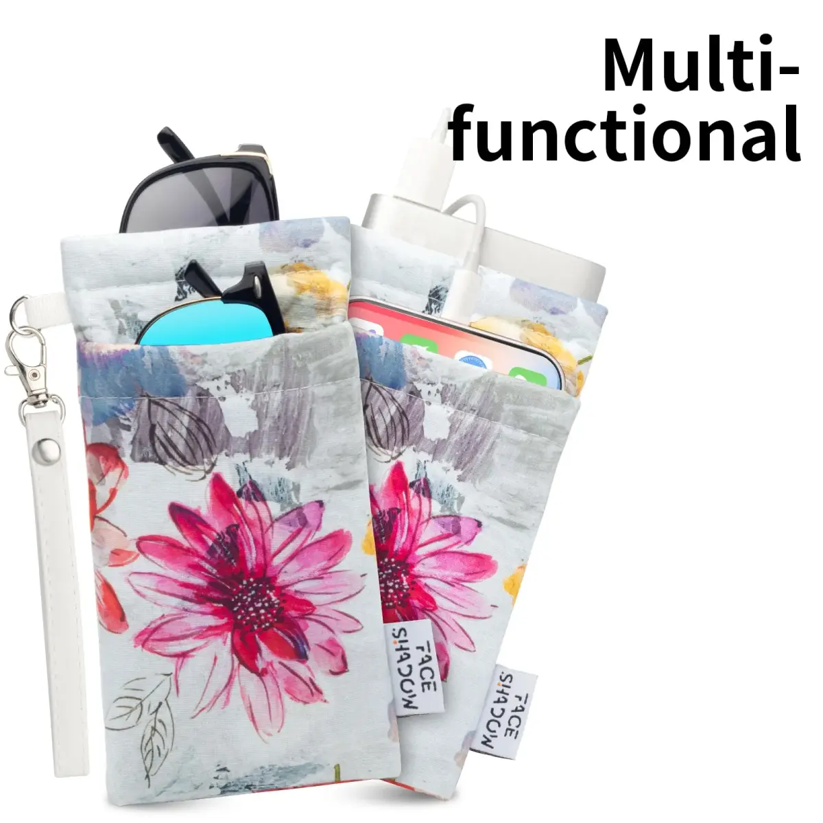 Face Shadow Double Glasses Case Soft Eyeglass Case Ink Flower | Holds Two Pairs, Microfiber Protection - view 6