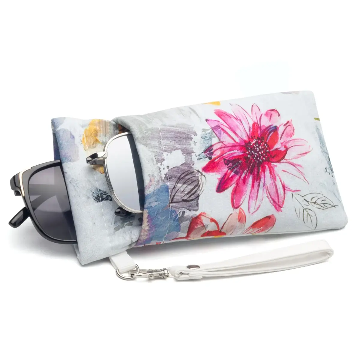 Face Shadow Double Glasses Case Soft Eyeglass Case Ink Flower | Holds Two Pairs, Microfiber Protection - main product image