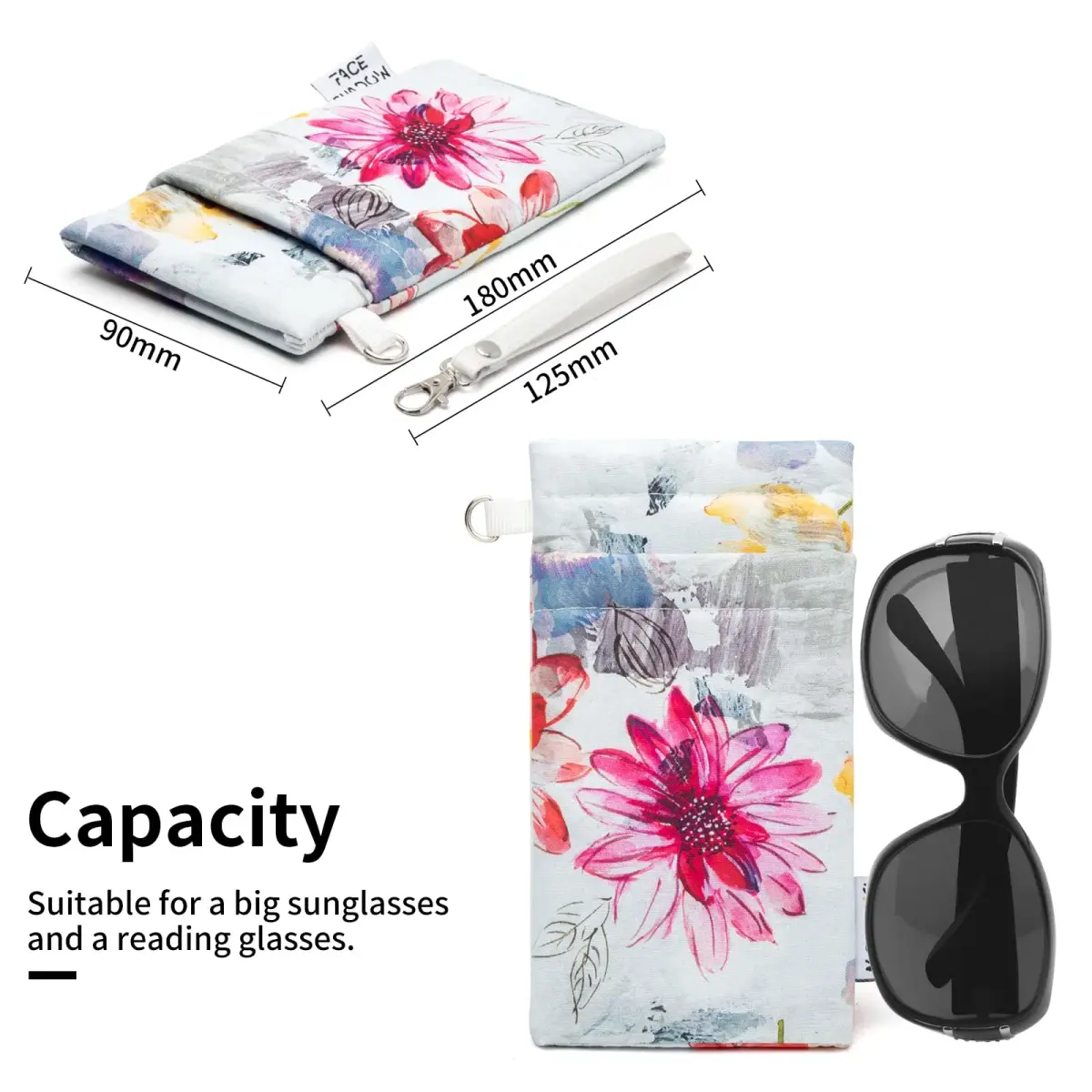 Face Shadow Double Glasses Case Soft Eyeglass Case Ink Flower | Holds Two Pairs, Microfiber Protection - view 2
