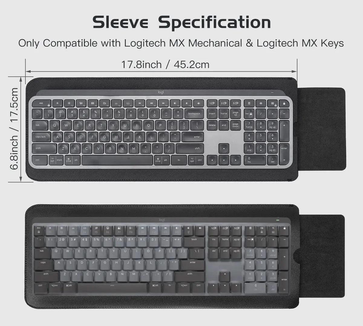 LEZE PU Leather Keyboard Sleeve Case for Logitech MX Keys S & MX Mechanical Keyboards, Black | Protects Against Dust, Scratches, and Spills - view 2