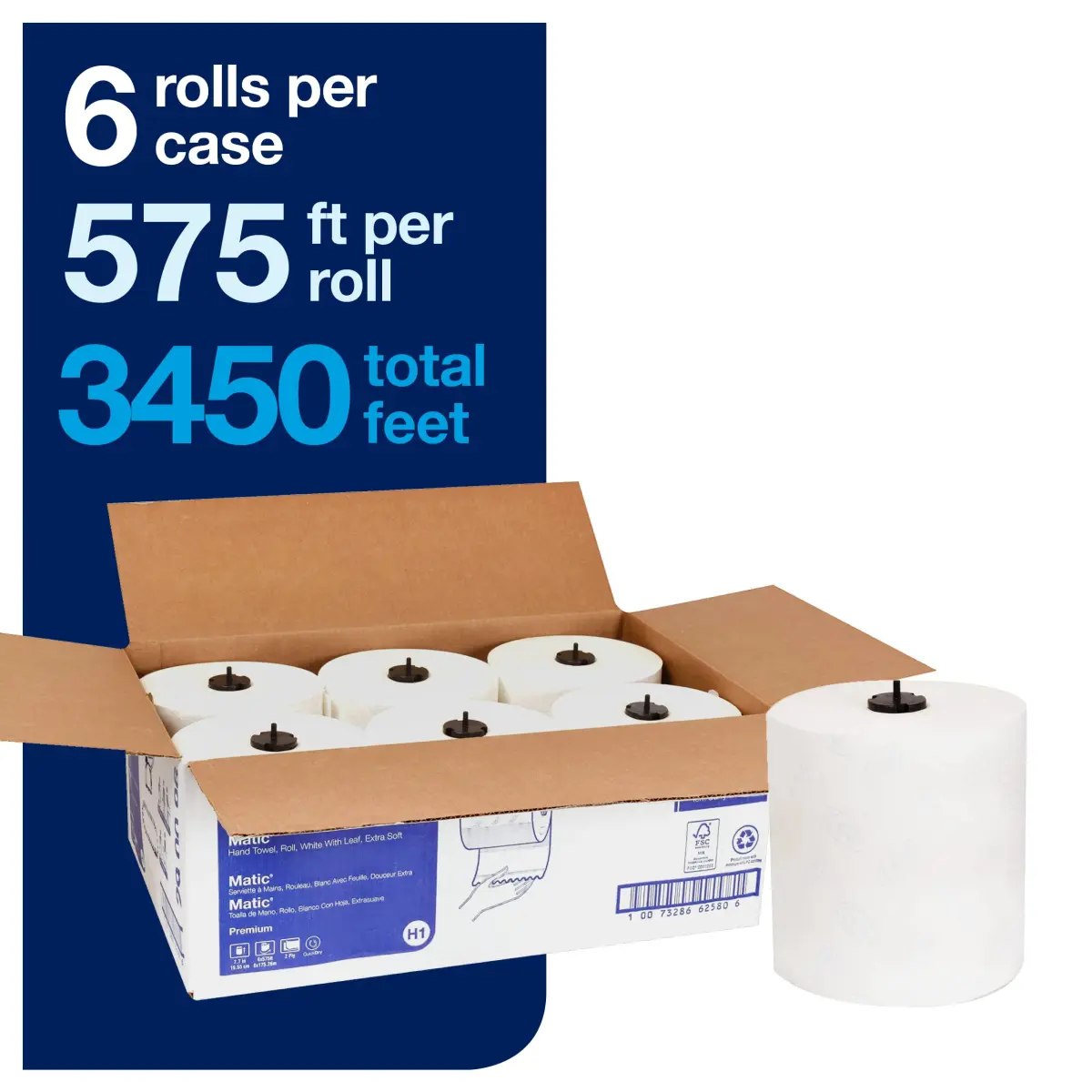 Tork Matic Soft Hand Towel Roll, White, 6 Rolls x 700 ft | Eco-Friendly Bulk Size - view 3