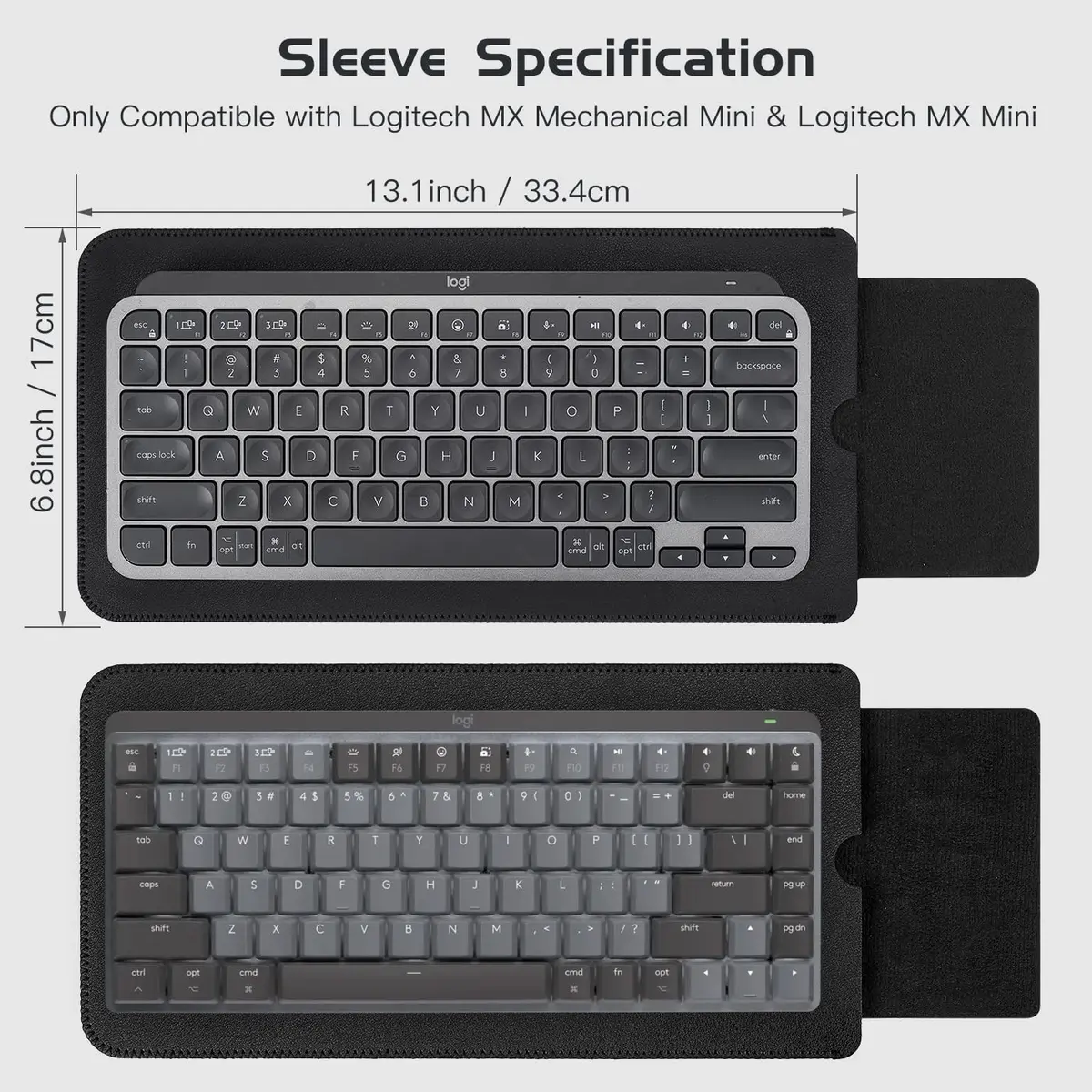 LEZE Black PU Leather Keyboard Sleeve Case for Logitech MX Keys Mini & MX Mechanical Mini Wireless Keyboards | Easy Carry & Water Resistant - view 2