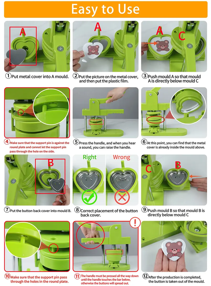 MK.Bear Heart Button Maker Machine Replaceable Badge-Model, DIY Button Pin Maker Kit, Badge Press Machine with 100PCS Heart Badge Supplies | Detachable, Durable, Easy - view 5