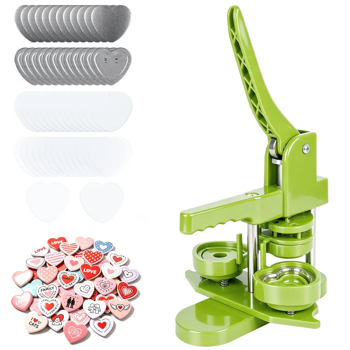 MK.Bear Heart Button Maker Machine DIY Gift, 100 Sets Supplies, Green | Easy to Use, Durable Plastic, Perfect for DIY Crafts - main product image