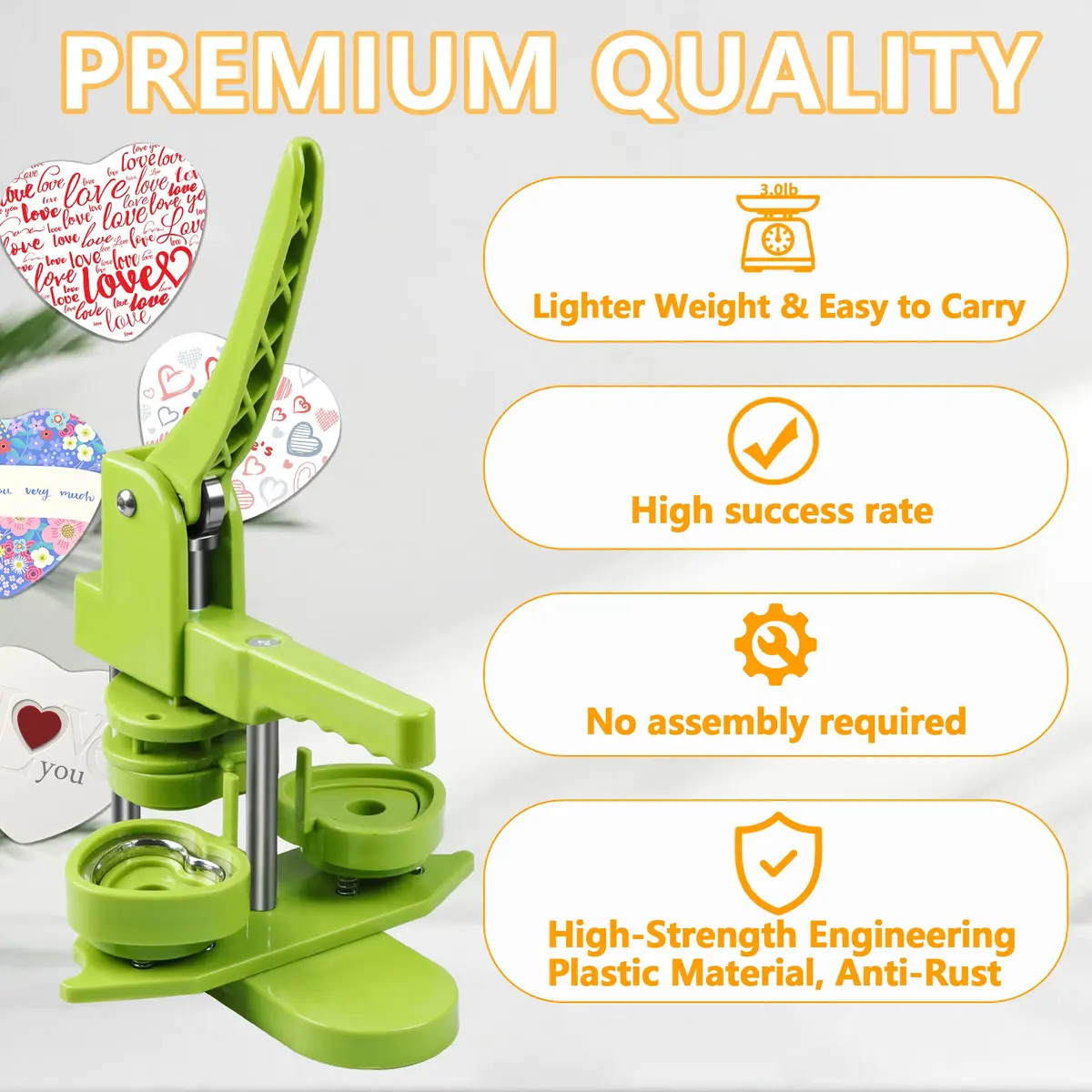 MK.Bear Heart Button Maker Machine DIY Gift, 100 Sets Supplies, Green | Easy to Use, Durable Plastic, Perfect for DIY Crafts - view 2