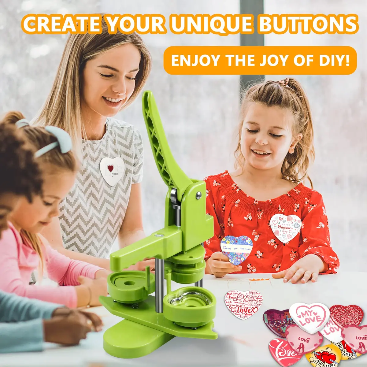 MK.Bear Heart Button Maker Machine DIY Gift, 100 Sets Supplies, Green | Easy to Use, Durable Plastic, Perfect for DIY Crafts - view 4