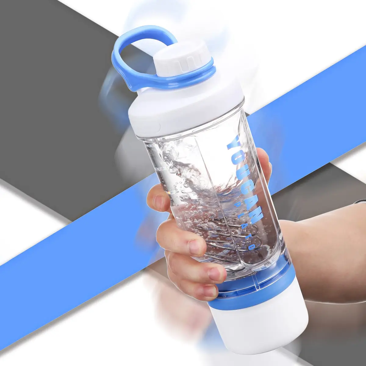 youcanplato 21oz Protein Shaker Bottle with Powder Storage, BPA-Free Tritan, Blue - view 4
