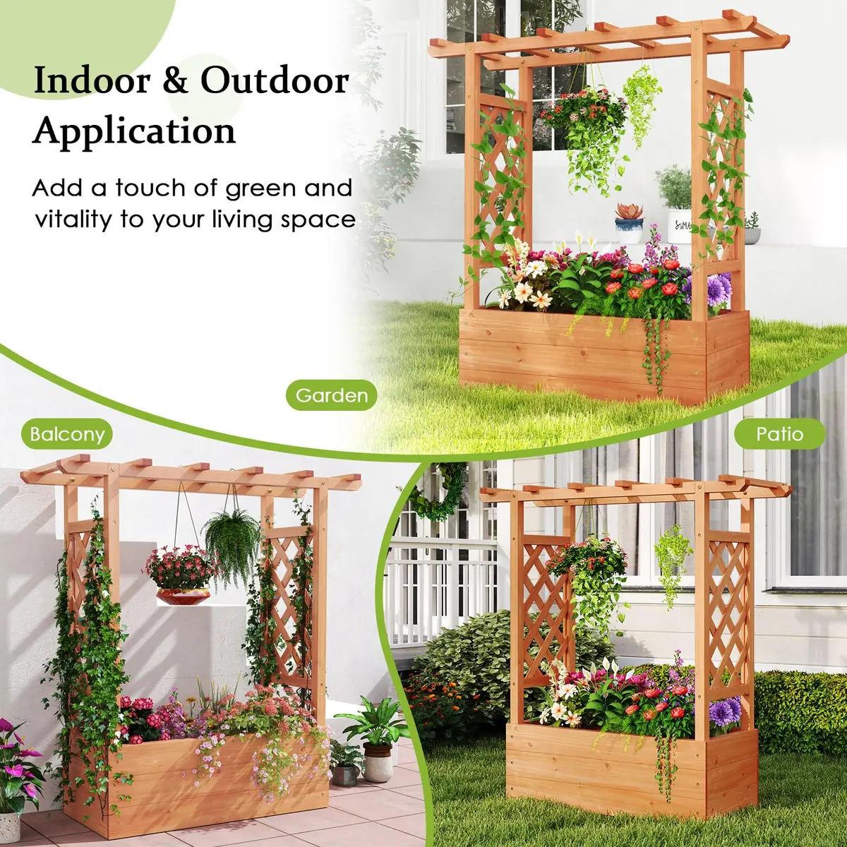 HAPPYGRILL Raised Garden Bed with Trellis & Hanging Roof | Durable Fir Wood, 43.5"L x 17.5"W x 44.5"H, Orange - view 6