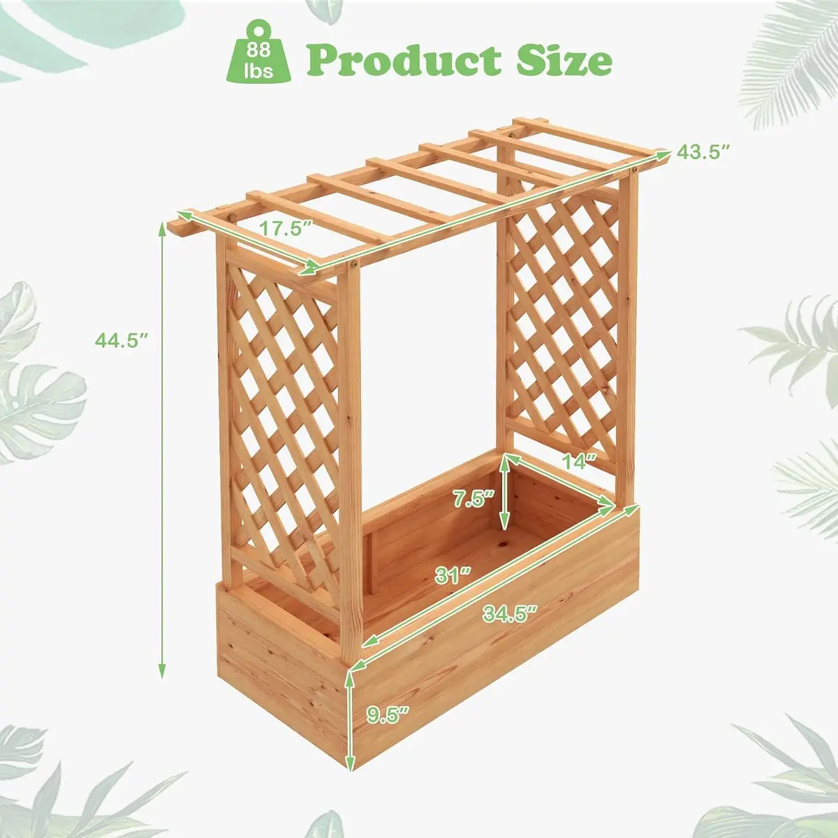 HAPPYGRILL Raised Garden Bed with Trellis & Hanging Roof | Durable Fir Wood, 43.5"L x 17.5"W x 44.5"H, Orange - view 7