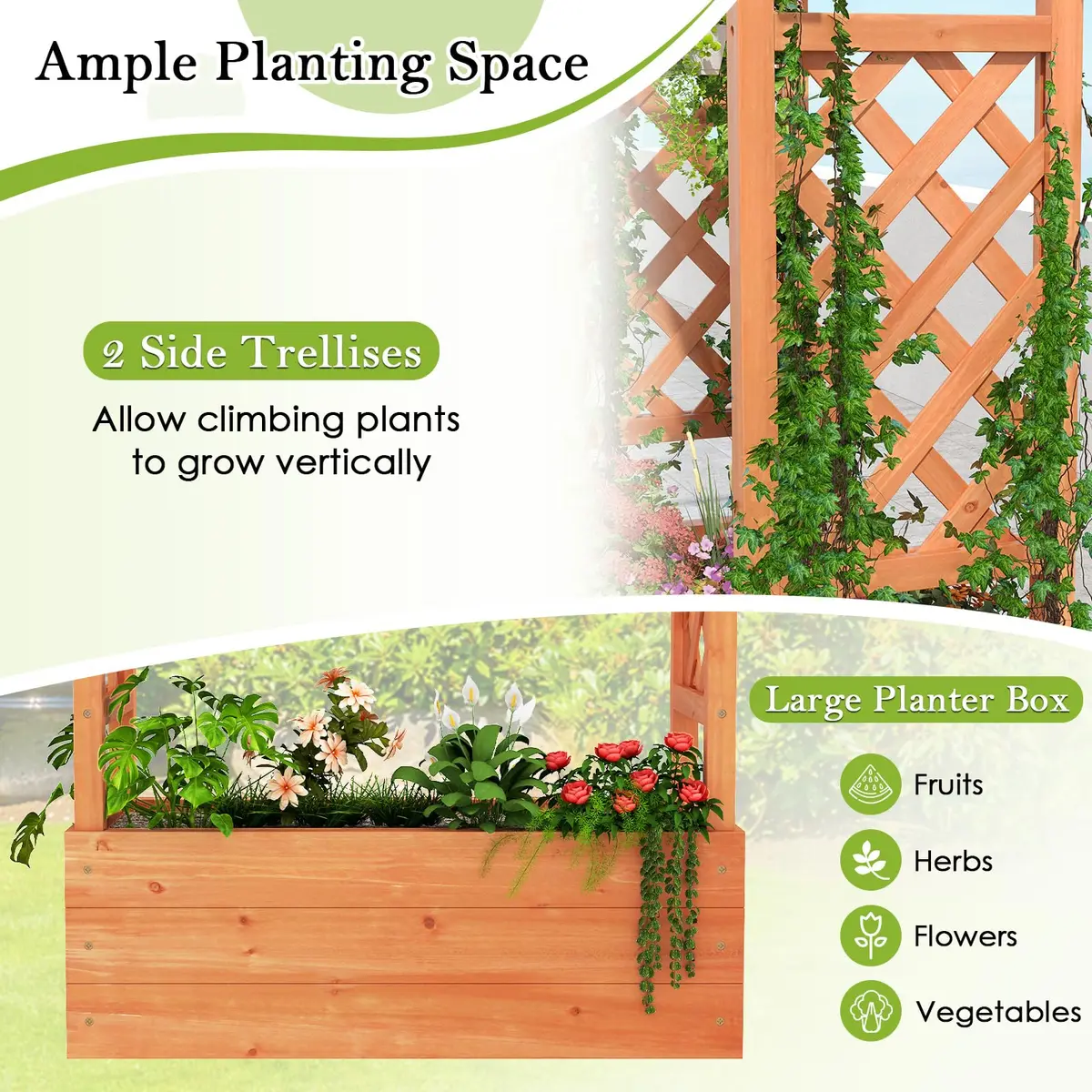 HAPPYGRILL Raised Garden Bed with Trellis & Hanging Roof | Durable Fir Wood, 43.5"L x 17.5"W x 44.5"H, Orange - view 3