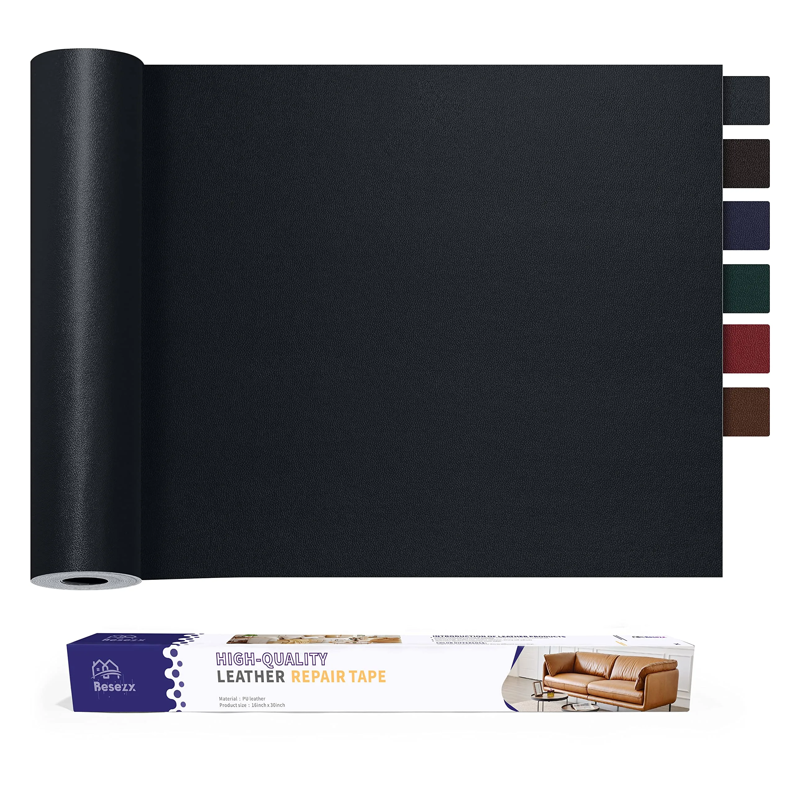 Besezx Leather Repair Patch Tape Kit Self Adhesive for Furniture Couch Sofa Car Seats Office Chair Vinyl Repair 30in x 16in - main product image