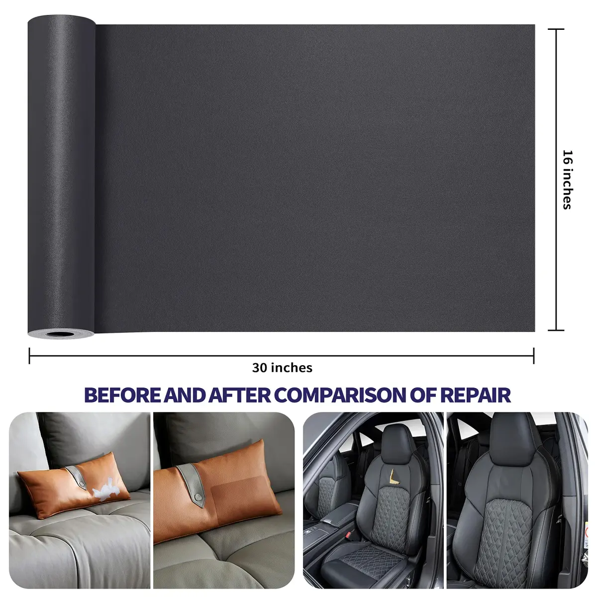 Besezx Leather Repair Patch Tape Kit Dark Gray 30in x 16in | Premium Self-Adhesive Vinyl and Upholstery Repair - view 3