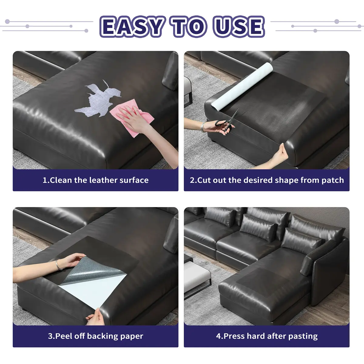 Besezx Leather Repair Patch Tape Kit Dark Gray 30in x 16in | Premium Self-Adhesive Vinyl and Upholstery Repair - view 5