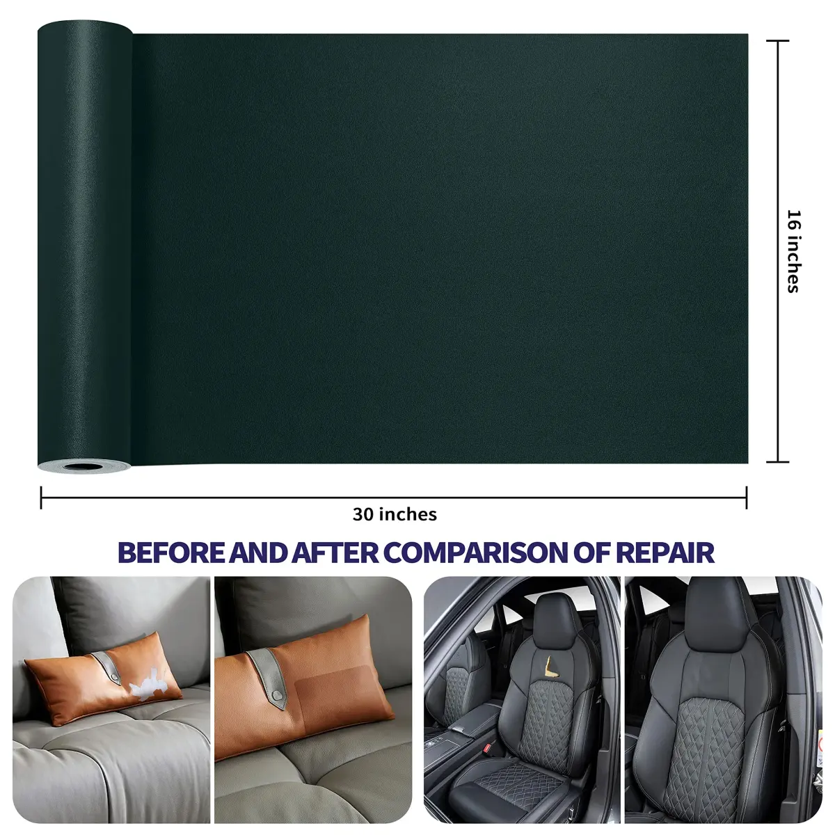 Besezx Leather Repair Patch Tape Kit Green 30in x 16in | Self-Adhesive for Furniture & Car Seats - view 2
