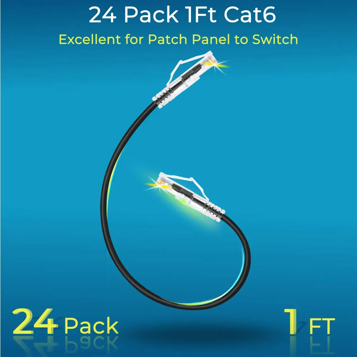 Rapink Cat6a Ethernet Patch Cable 1ft (24 Pack) Slim, 10Gbps 550MHz | Snagless RJ45 Connectors - view 2
