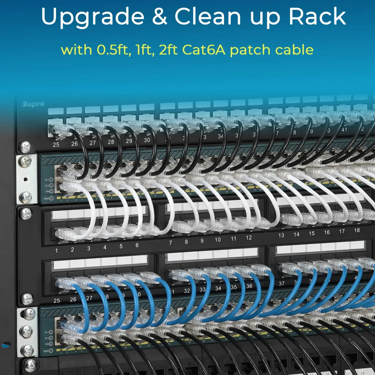Rapink Cat6a Ethernet Patch Cables 2ft (24 Pack) Slim, 10Gbps Speed | High-Density Data Center Solution - view 7