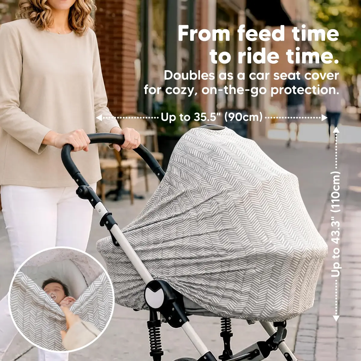 KeaBabies Nursing Cover Herringbone Multi Use Breastfeeding Cover 79cm x 104cm | 360° Coverage for Privacy - view 5
