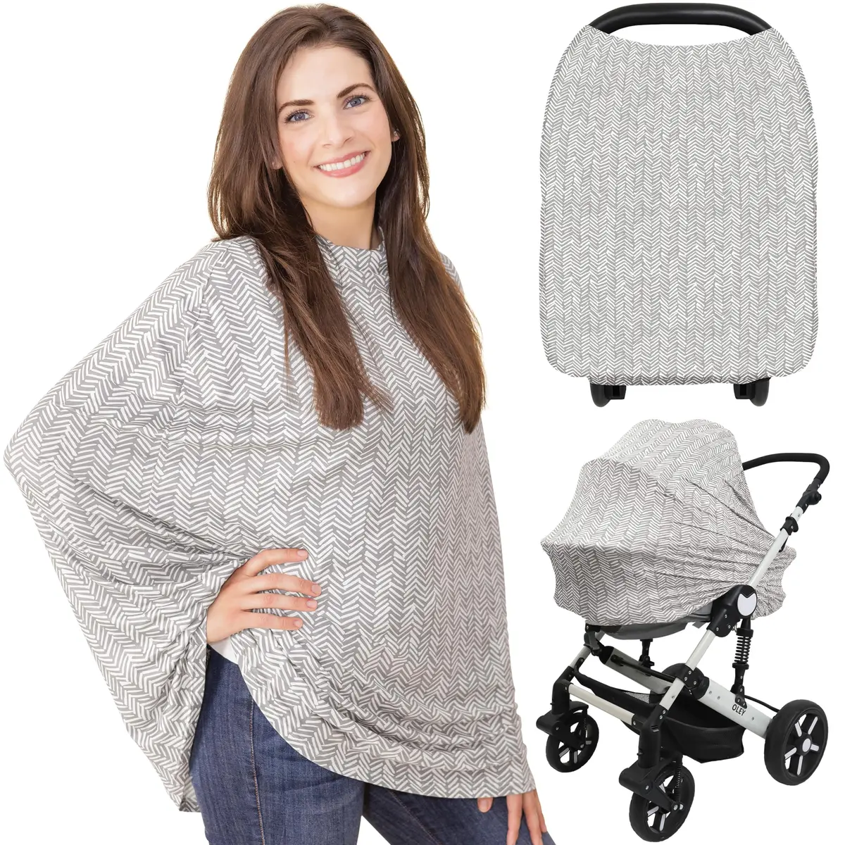 KeaBabies Nursing Cover Herringbone Multi Use Breastfeeding Cover 79cm x 104cm | 360° Coverage for Privacy - main product image