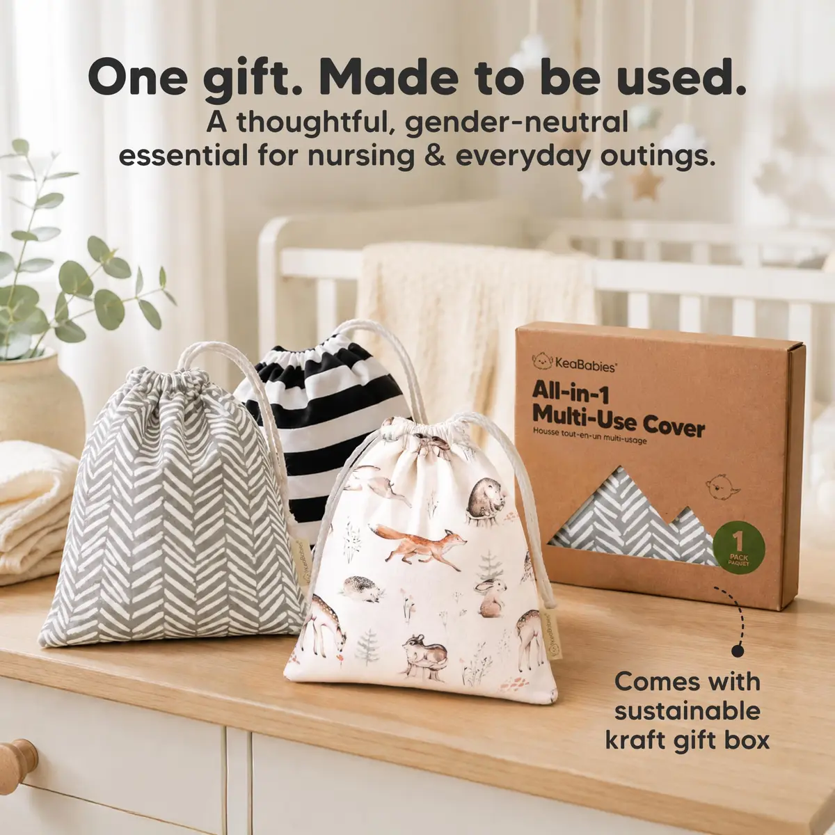 KeaBabies Nursing Cover Herringbone Multi Use Breastfeeding Cover 79cm x 104cm | 360° Coverage for Privacy - view 8