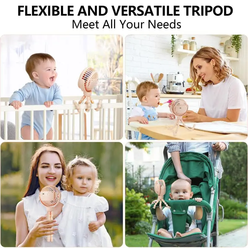 snawowo Mini Portable Baby Stroller Fan, Pink | Rechargeable 5200mAh, 360° Rotation, Safe for Baby Fingers - view 2